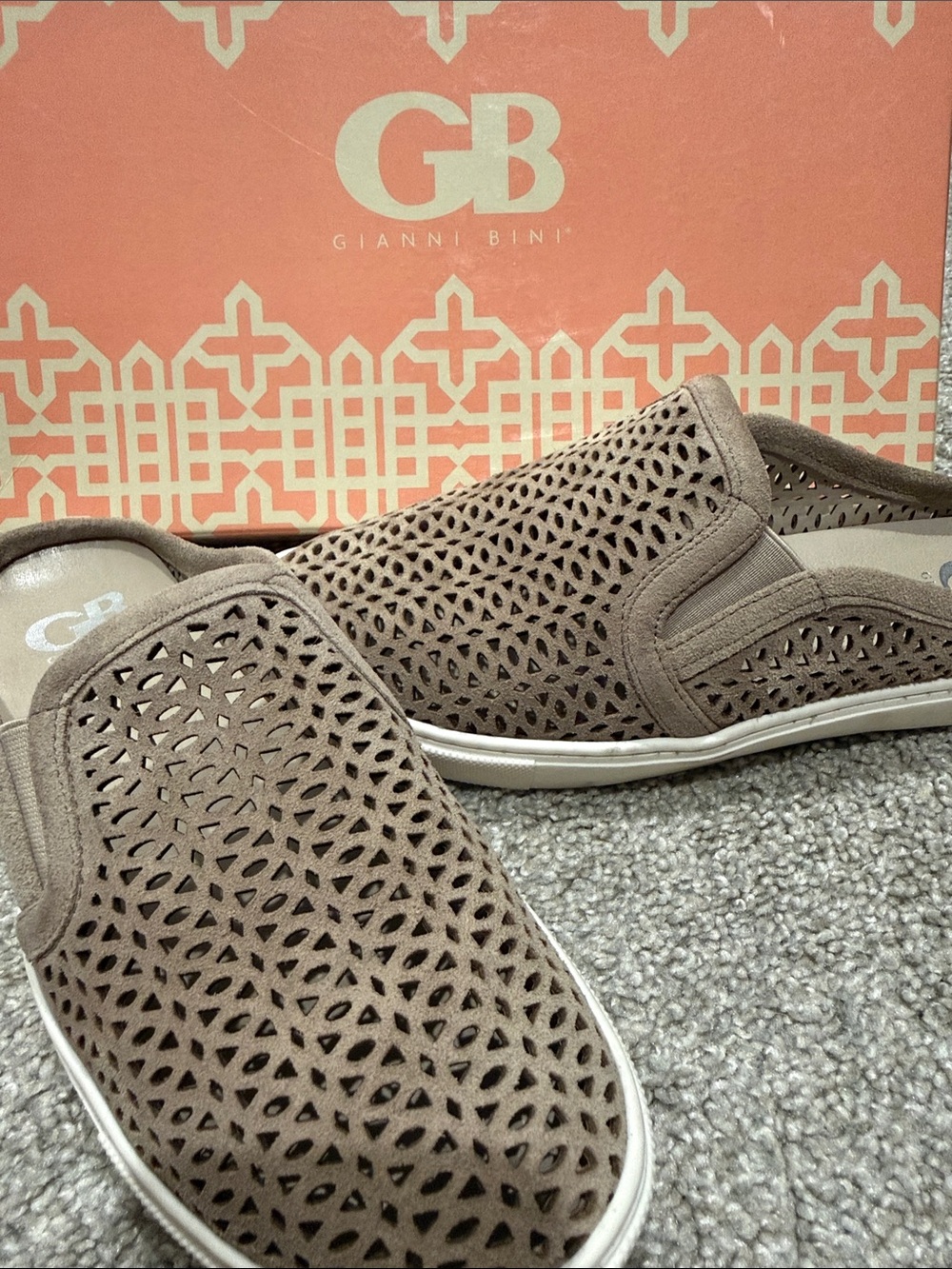 Gianni Bini Taupe Perforated Slip-On Loafers